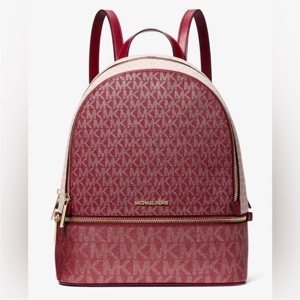 Michael Kors Red and Cream Signature Logo Backpack